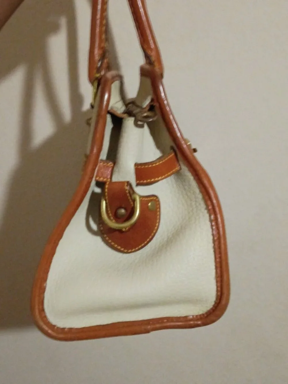 Dooney & Bourke Ivory Brown Leather Satchel Original Vintage Bag